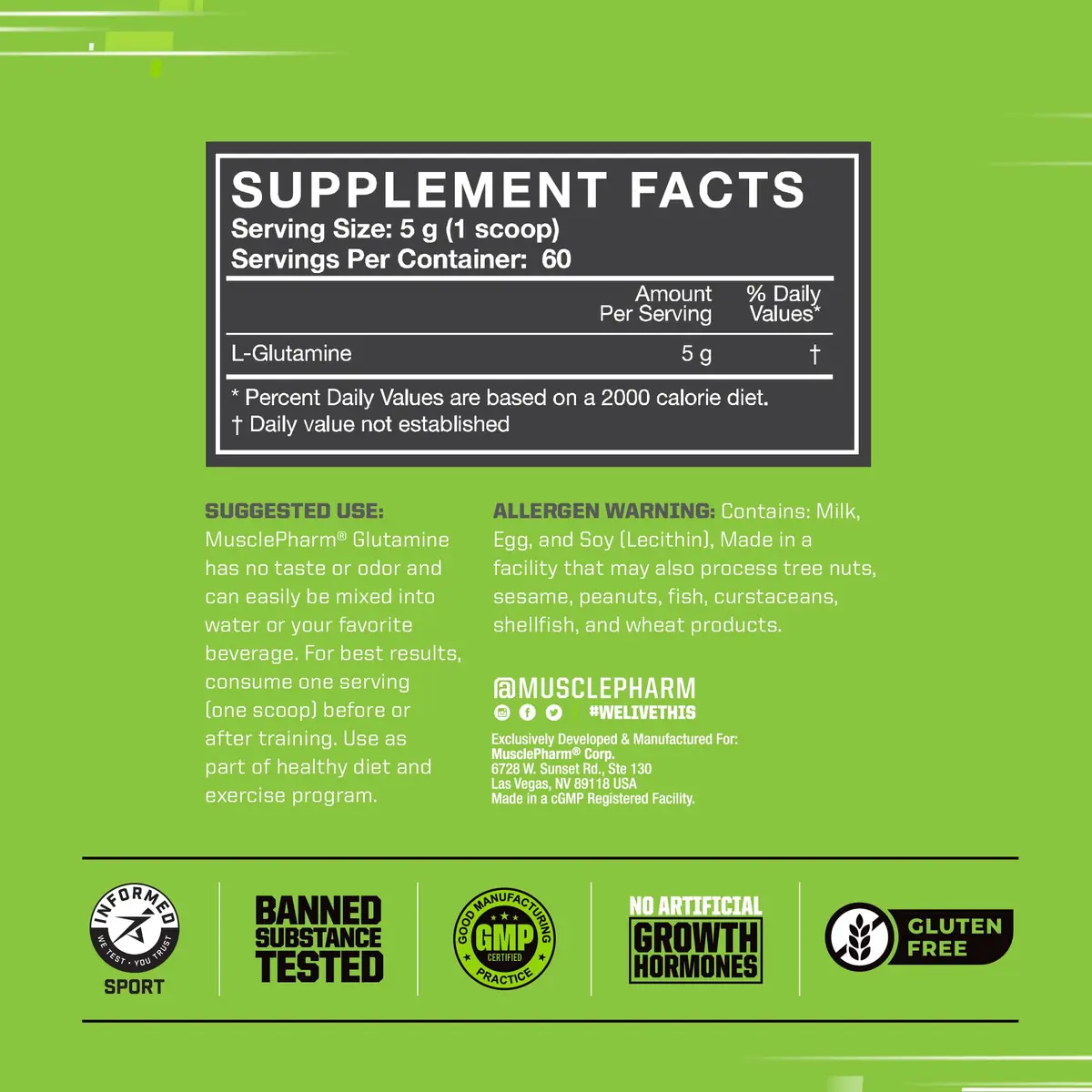 Muscle Pharm Select Glutamine | 60 Servings Unflavored Powder for Muscle Recovery & Gut Health - view 5