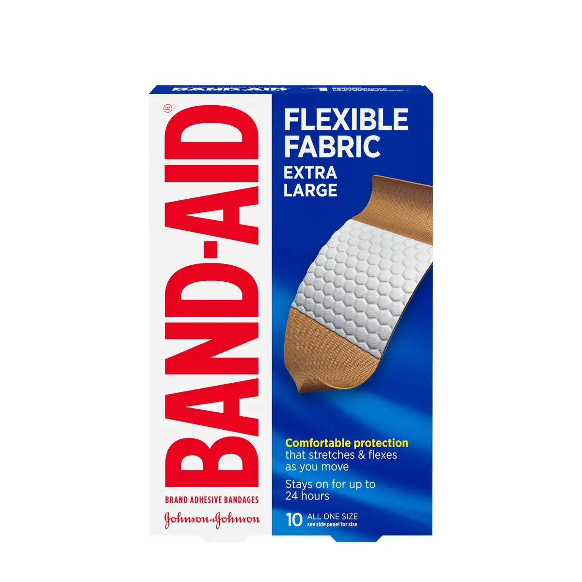 Band-Aid Flexible Fabric Adhesive Bandages Extra Large 10 Pack | Comfort & Flexibility for Minor Wounds - main product image