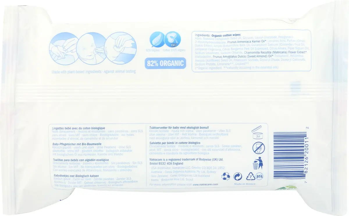 Natracare Organic Cotton Baby Wipes, 50 Count | Gentle & Biodegradable for Sensitive Skin - view 2