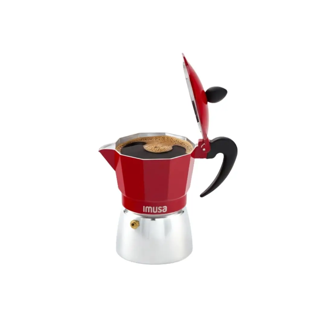 Imusa Red Coffee Maker 3-Cup | Aluminum Stovetop Espresso Machine with Cool Touch Handle - main product image
