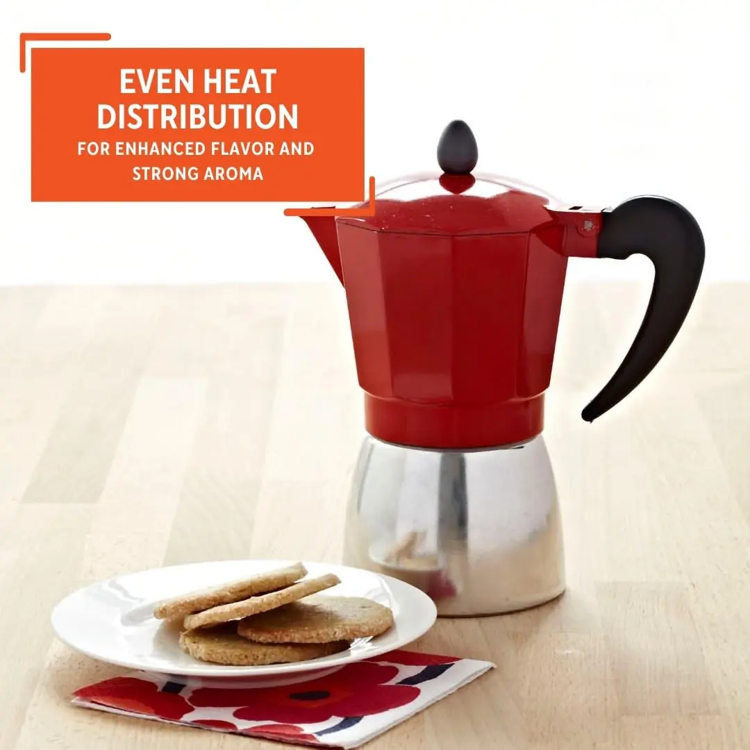Imusa Red Coffee Maker 3-Cup | Aluminum Stovetop Espresso Machine with Cool Touch Handle - view 5