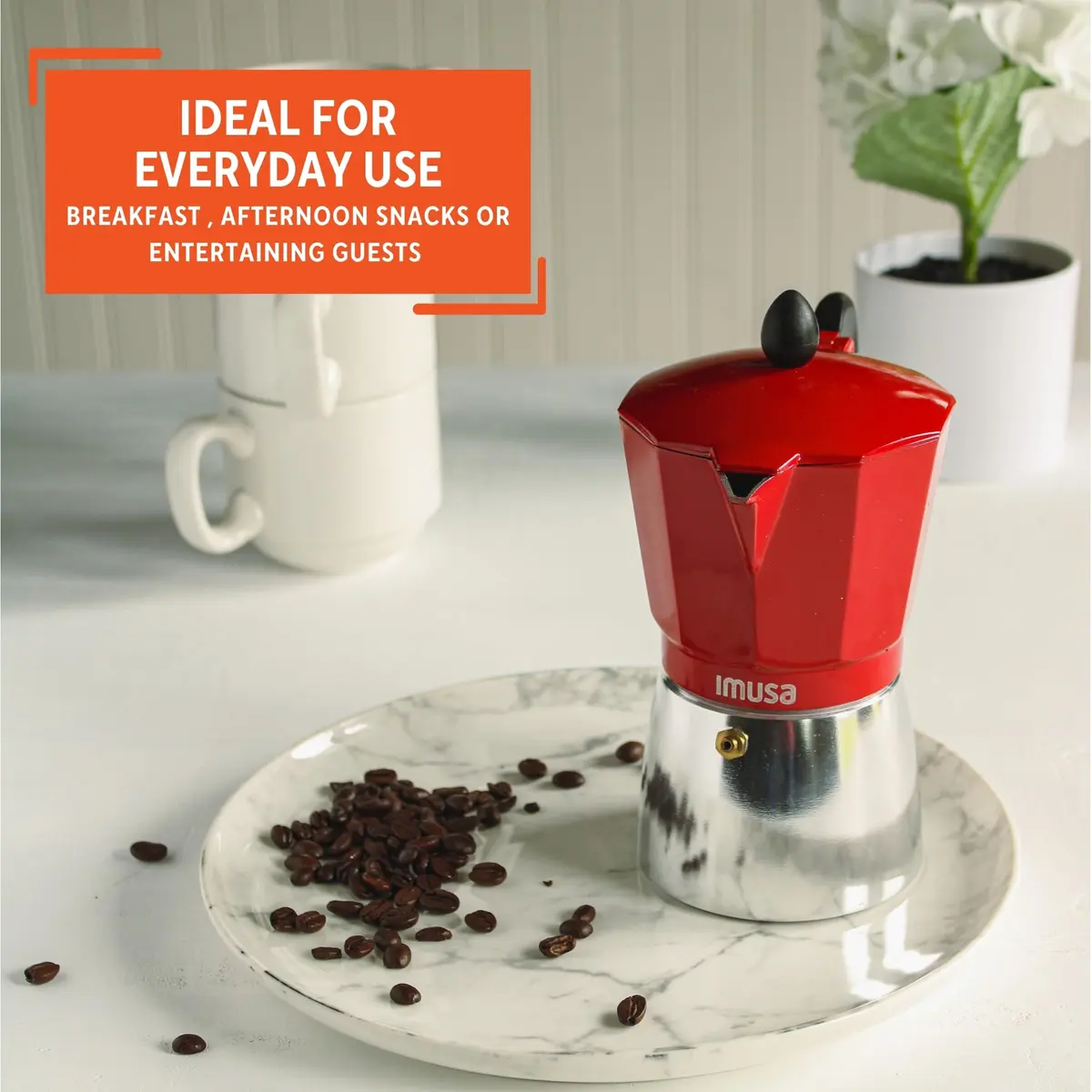 Imusa Red Coffee Maker 3-Cup | Aluminum Stovetop Espresso Machine with Cool Touch Handle - view 7
