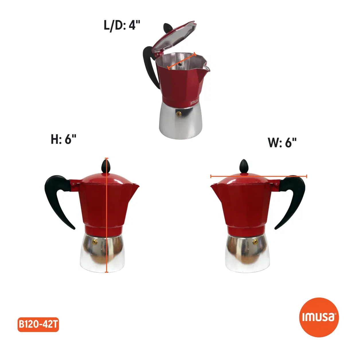 Imusa Red Coffee Maker 3-Cup | Aluminum Stovetop Espresso Machine with Cool Touch Handle - view 8