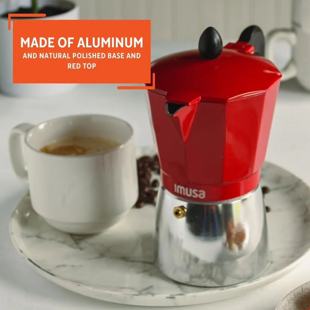 Imusa Red Coffee Maker 3-Cup | Aluminum Stovetop Espresso Machine with Cool Touch Handle - view 3