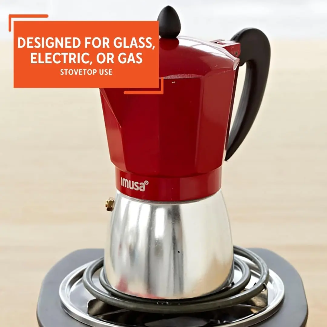 Imusa Red Coffee Maker 3-Cup | Aluminum Stovetop Espresso Machine with Cool Touch Handle - view 4