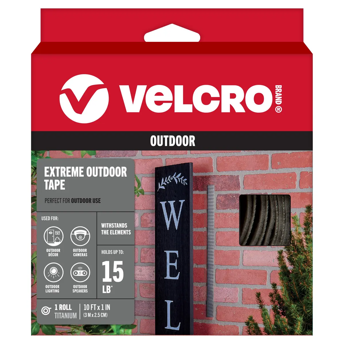 VELCRO Brand Extreme Outdoor Tape Titanium 10ft (3.05m) Roll | Holds Up to 15 Lbs (6.8 kg) | UV & Weather Resistant - main product image