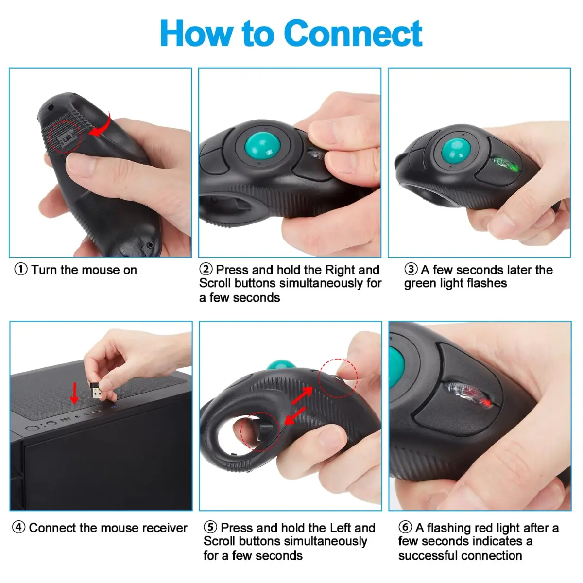 welspo Wireless USB Finger Trackball Mouse with Green Ball | Ambidextrous Laser Sensor - view 9