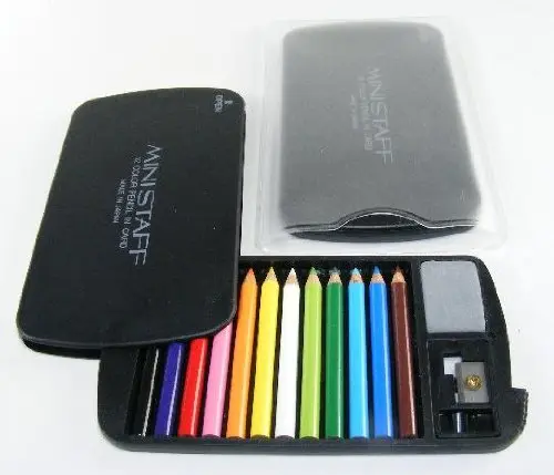 BC USA Japanese Mini Colored Pencils in Case with Eraser & Sharpener | 12 Colors, Compact Travel Size - view 3