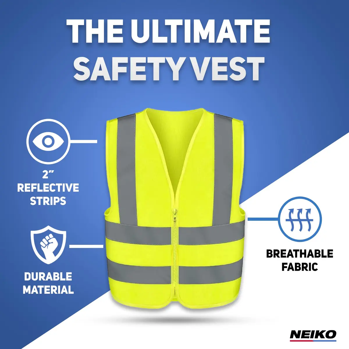 NEIKO High Visibility Safety Vest ANSI Class 2 Neon Yellow 3X-Large | Reflective, Lightweight & ANSI Certified - view 2