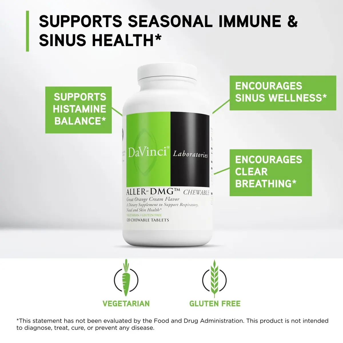 DAVINCI Labs Aller-DMG Chewable 120 Tablets | Immune & Respiratory Support, Orange Cream Flavor - view 3