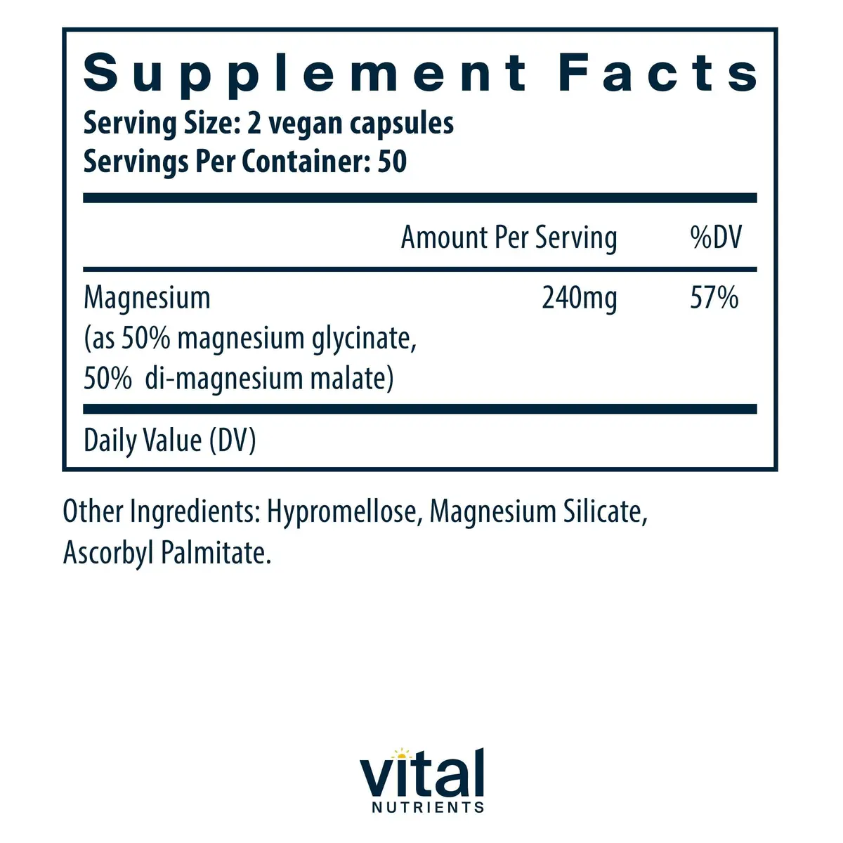 Vital Nutrients Magnesium Glycinate + Malate 240mg | Supports Heart & Bone Health, 100 Capsules - view 2