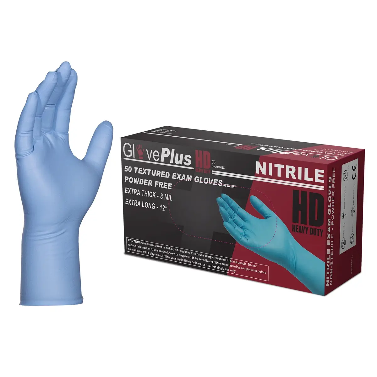 GLOVEPLUS HD Medical Blue Nitrile Gloves 8 mil, 12" Long | Powder-Free, Textured, Latex-Free, Extra Large - view 8