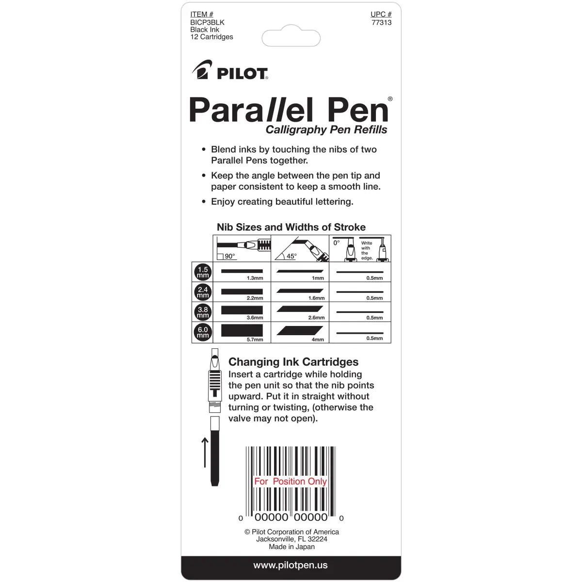 PILOT Parallel Mixable Color Ink Refills for Calligraphy Pens - Black Ink, 12-Pack - view 2