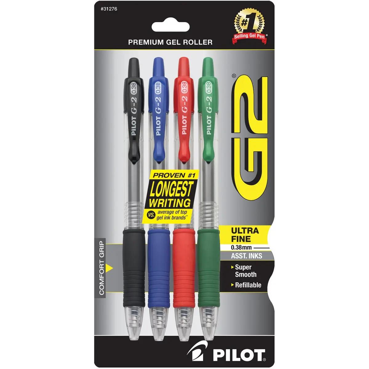 Pilot G2 Premium Gel Pens 0.38mm Assorted 4-Pack | Ultra Fine Point, Quick Dry, Refillable - main product image