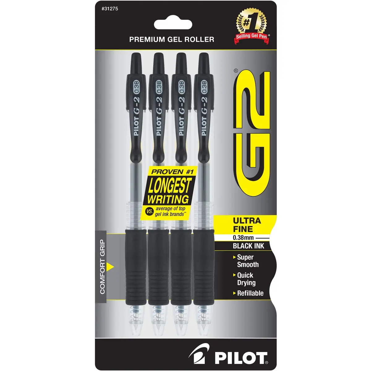 Pilot G2 Premium Retractable Gel Pen .38mm Black | Smooth, Long-Lasting Ink for Precise Writing - main product image
