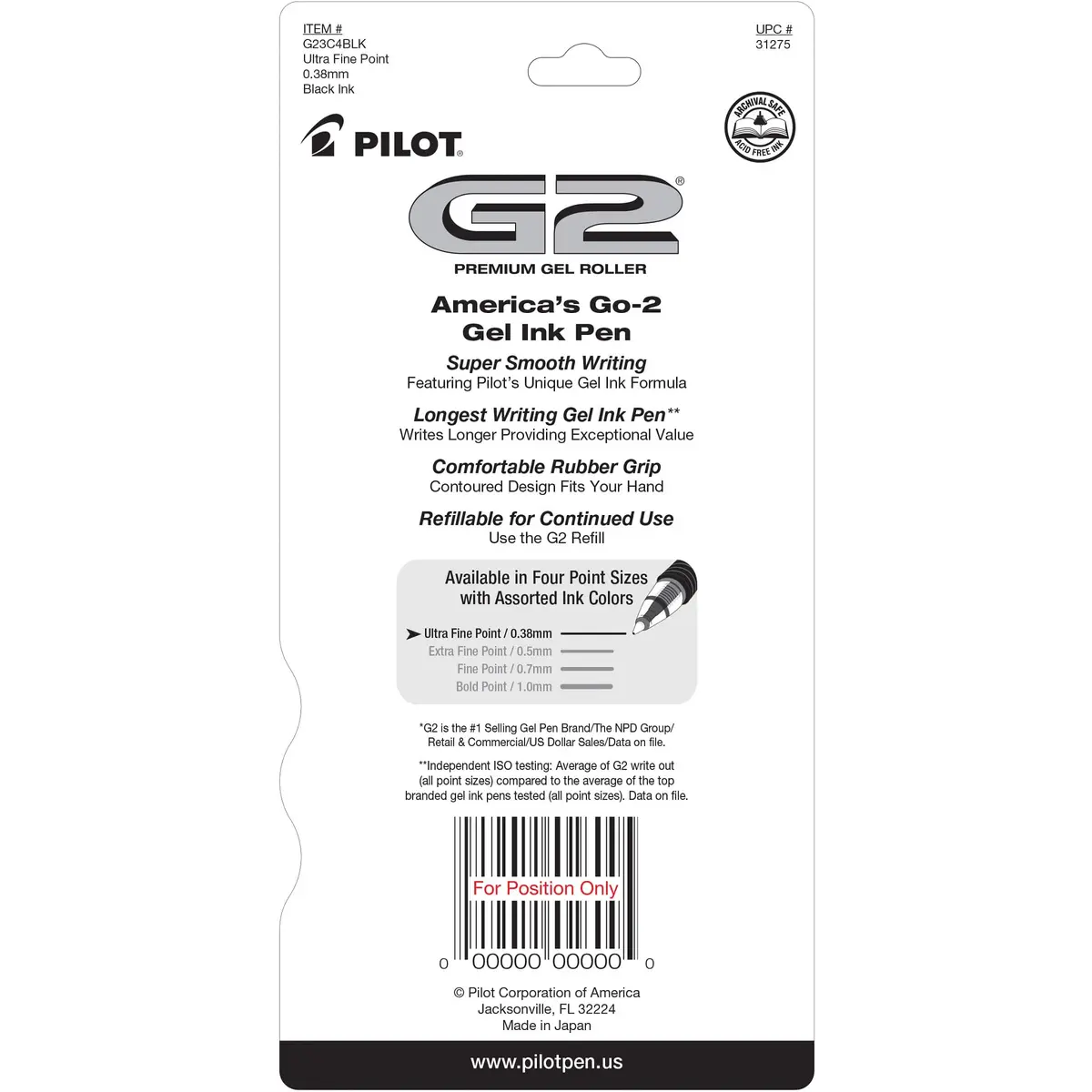 Pilot G2 Premium Retractable Gel Pen .38mm Black | Smooth, Long-Lasting Ink for Precise Writing - view 2