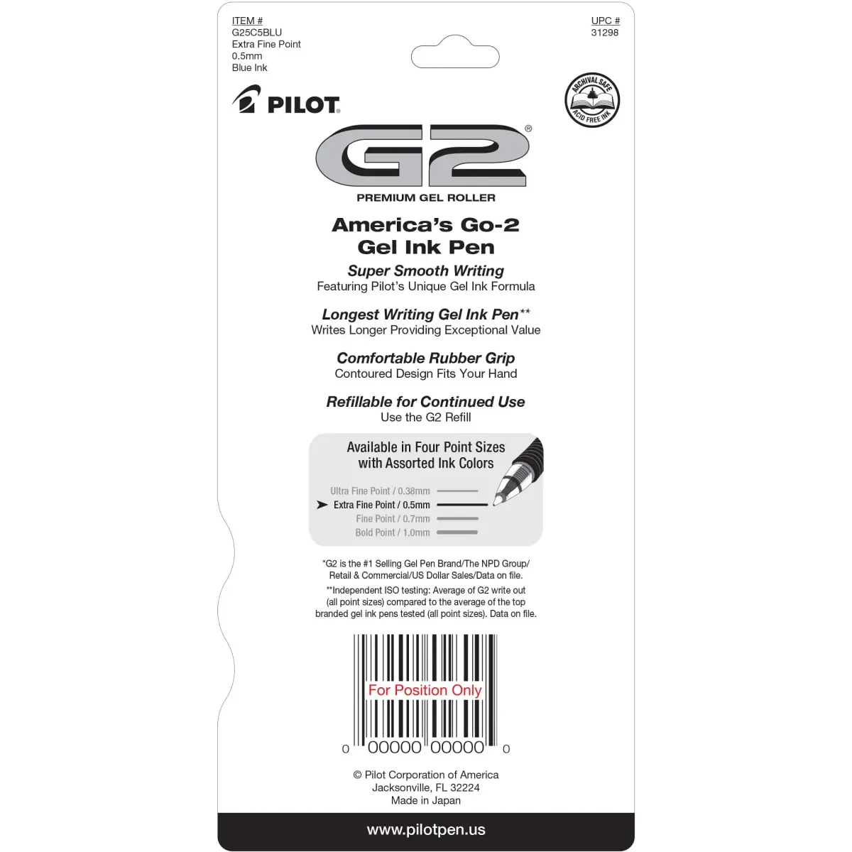 PILOT G2 Premium Refillable Gel Pens, Extra Fine Point 0.5mm, Blue Ink, 5-Pack | Smooth Writing & Long-Lasting - view 2