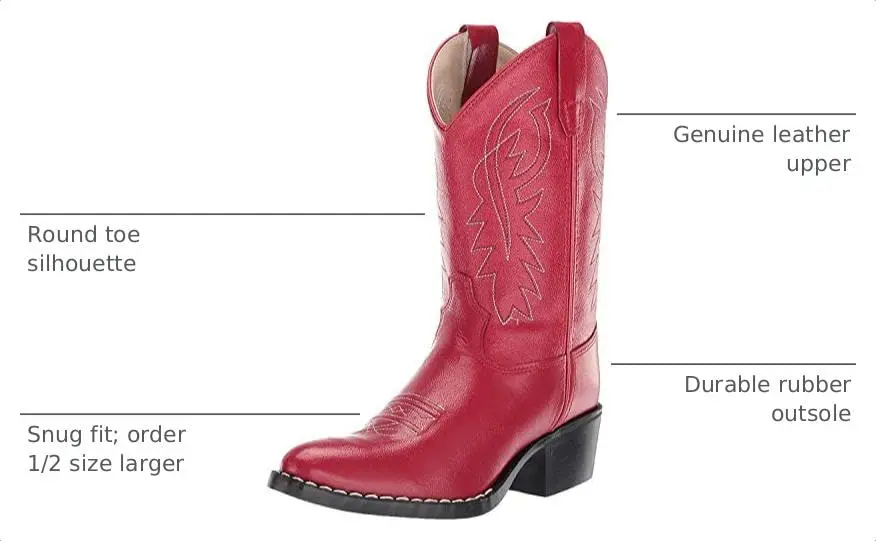 Old West Boots Girls Round Toe Boot Western, Red, 8 Toddler | Classic Western Style with Comfort - view 2