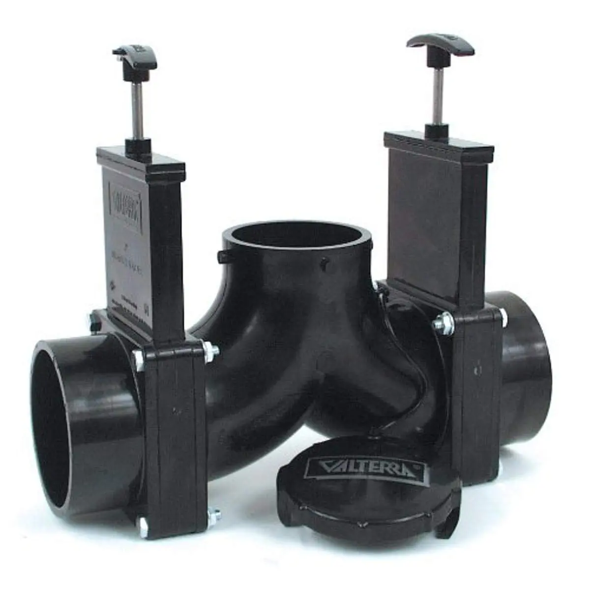 Valterra T84 3" Hub x 3" Hub x 3" Bay with Cap Double Ell Rotating Valve Assembly,Black | Heavy-Duty Replacement Part - main product image