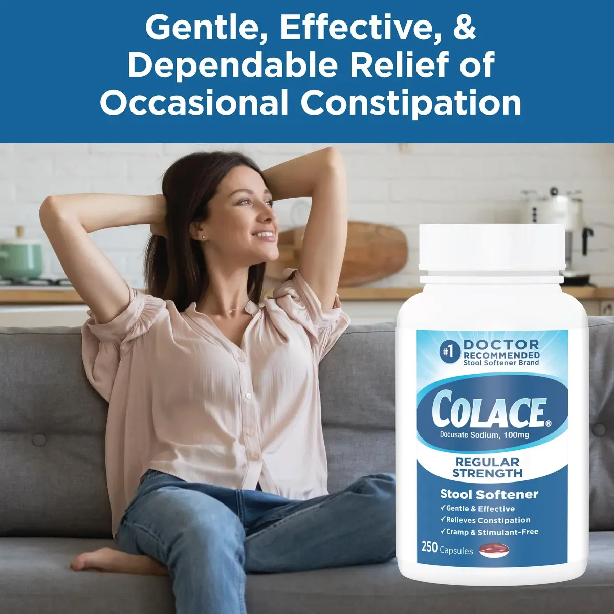 Colace Regular Strength Stool Softener Capsules 100 mg (250 Count) | Gentle Constipation Relief for Adults - view 4