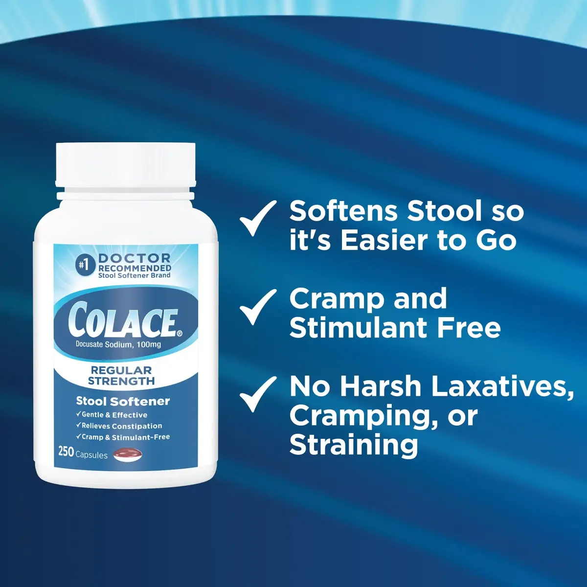 Colace Regular Strength Stool Softener Capsules 100 mg (250 Count) | Gentle Constipation Relief for Adults - view 6