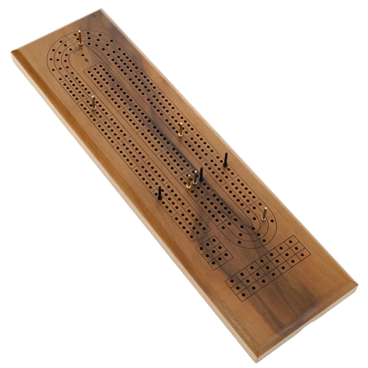 WE Games Classic Cribbage Board Set 3 Track Solid Walnut Wood Board with Metal Pegs | Educational Board Game for Adults and Families - main product image