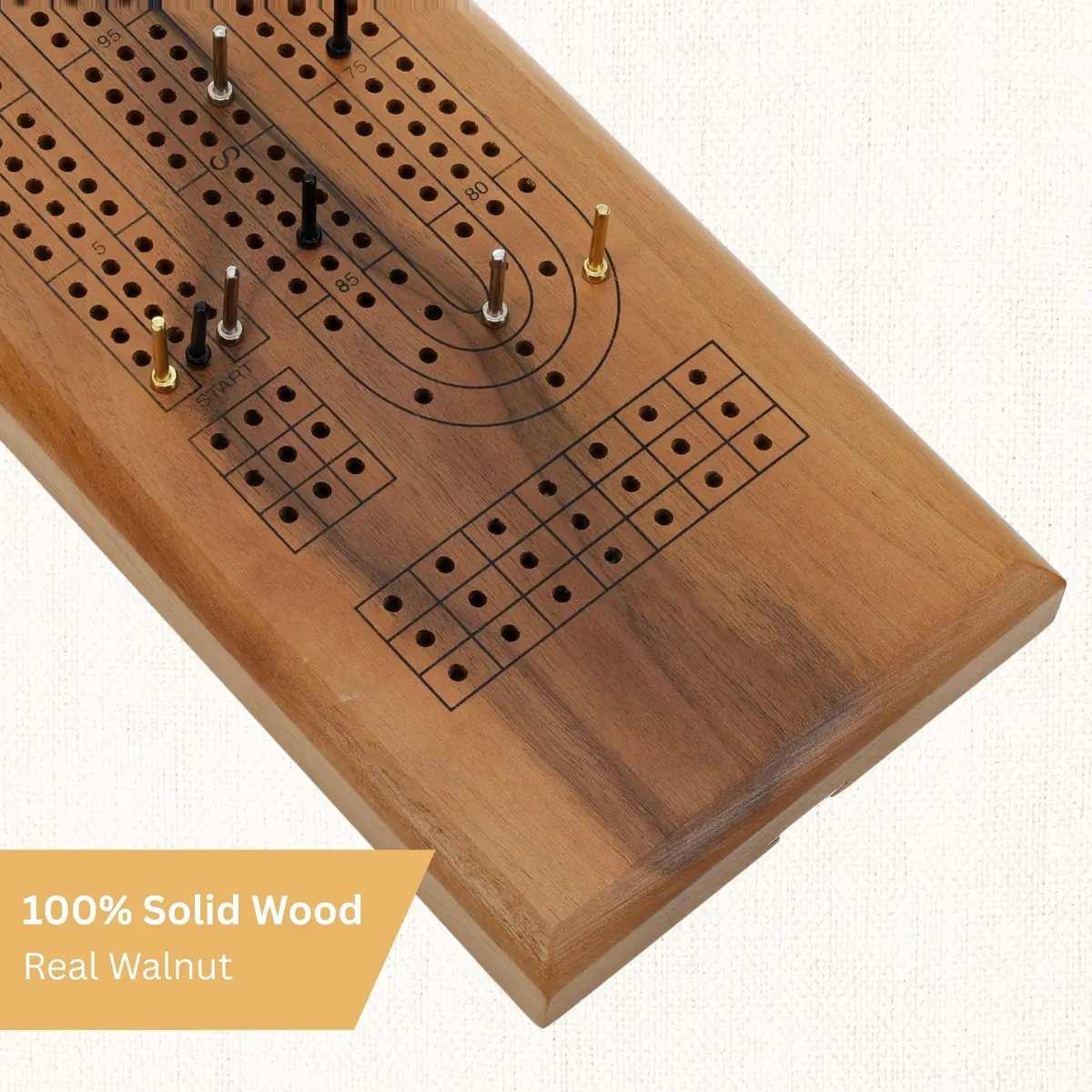 WE Games Classic Cribbage Board Set 3 Track Solid Walnut Wood Board with Metal Pegs | Educational Board Game for Adults and Families - view 5