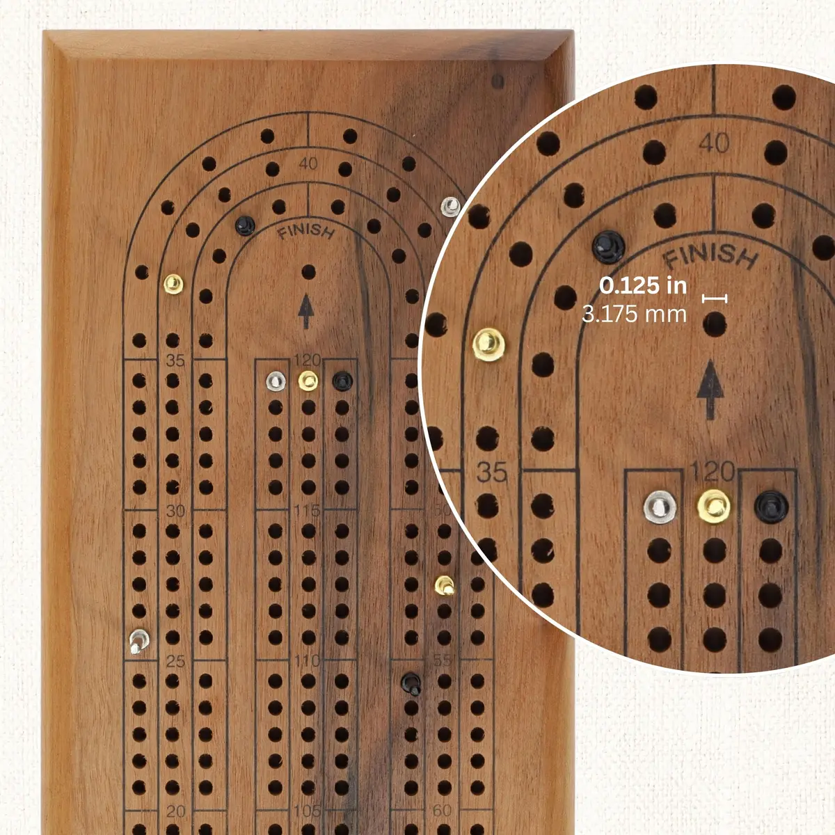 WE Games Classic Cribbage Board Set 3 Track Solid Walnut Wood Board with Metal Pegs | Educational Board Game for Adults and Families - view 6