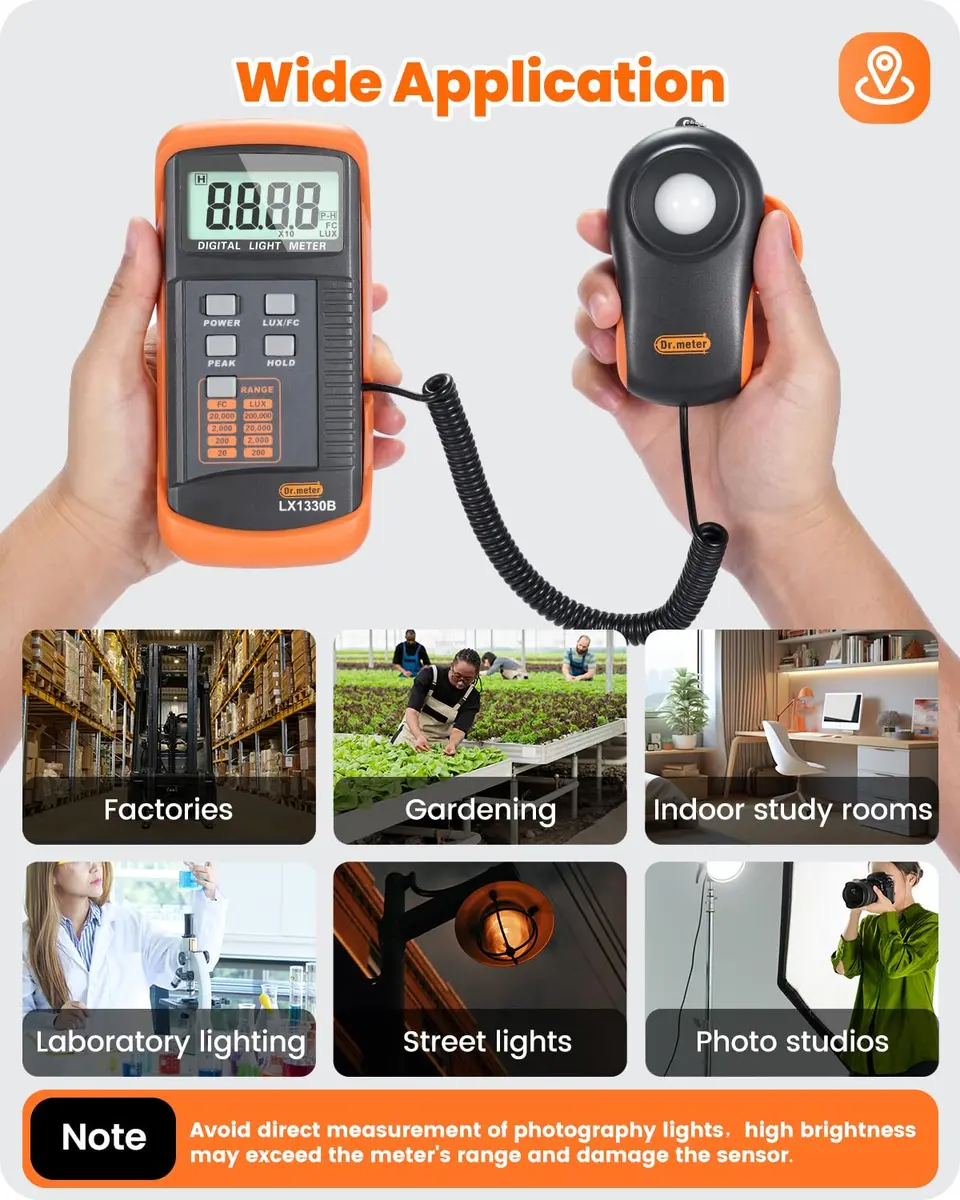 Dr.meter LX1330B Digital Illuminance Light Meter 200,000 Lux | High Precision Fast Response - view 6