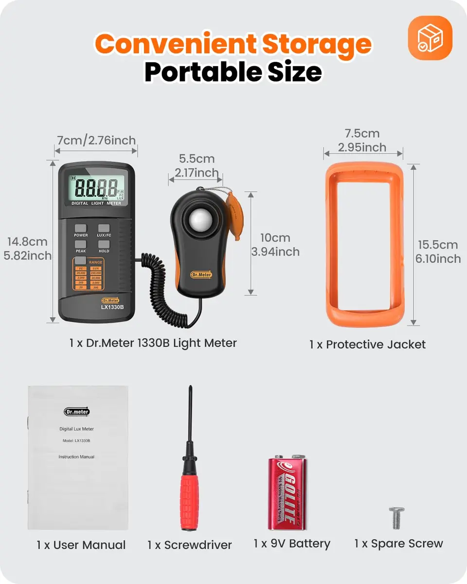 Dr.meter LX1330B Digital Illuminance Light Meter 200,000 Lux | High Precision Fast Response - view 8