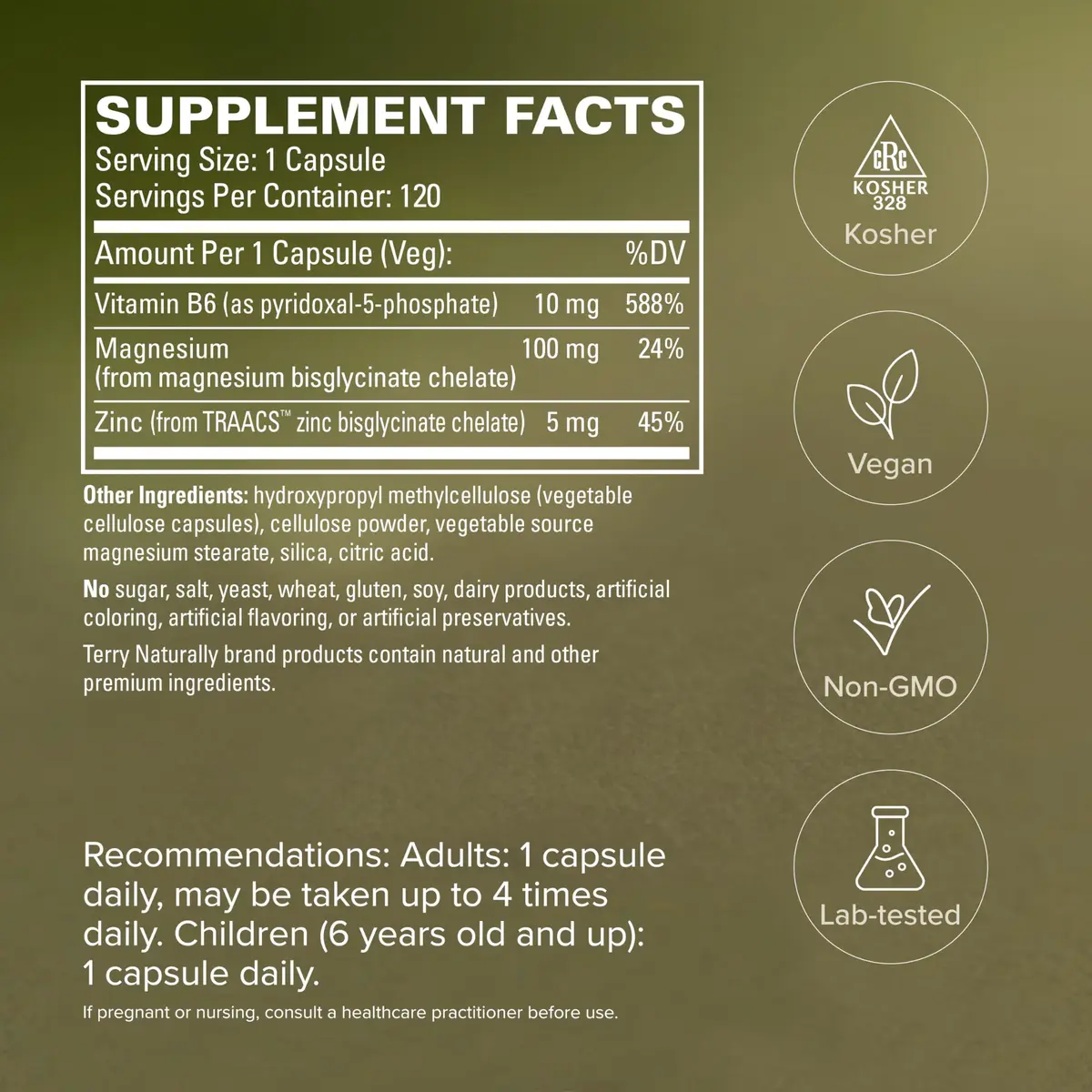 Terry Naturally BioActive Magnesium Glycinate 550mg | Supports Sleep & Stress, 120 Vegan Capsules - view 5