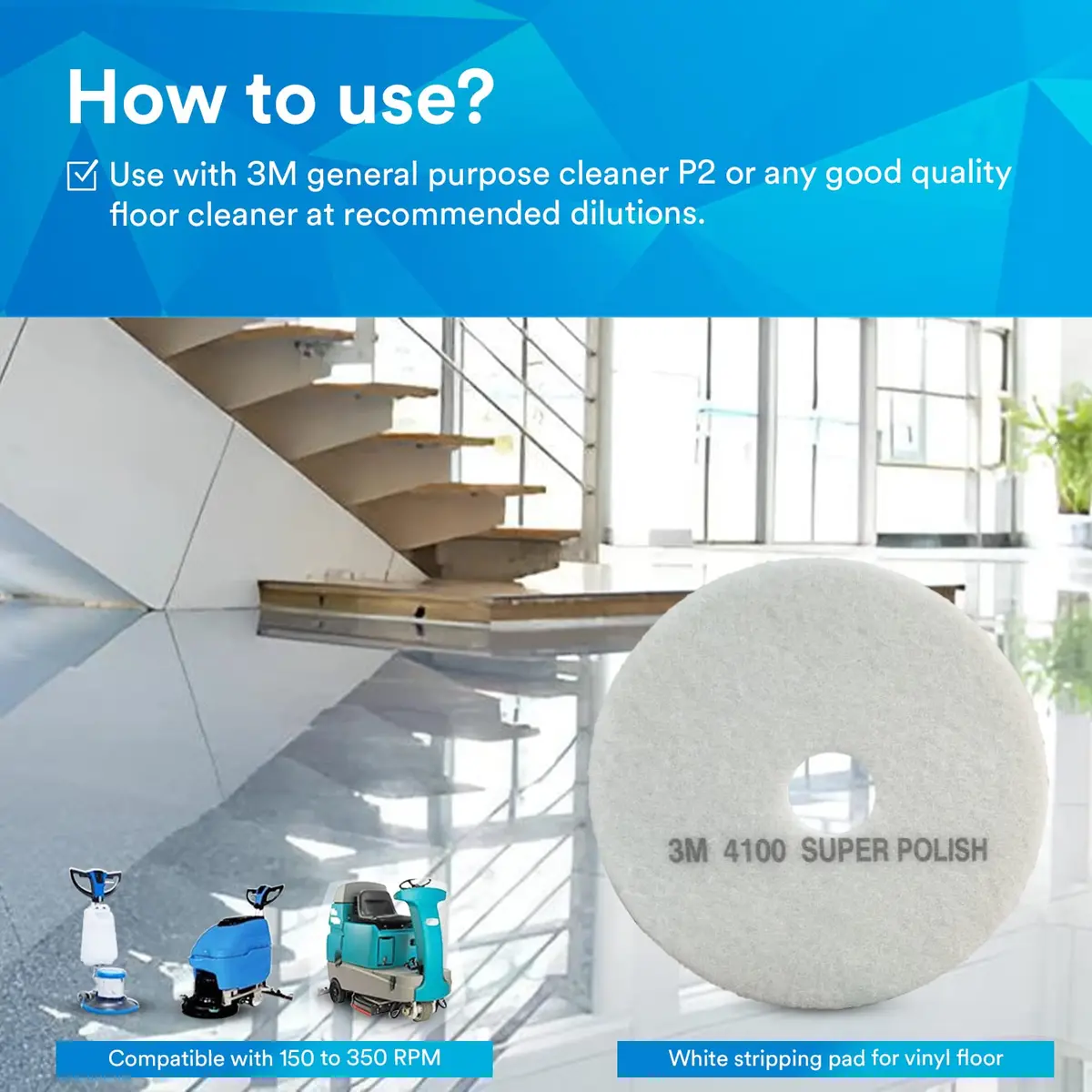 3M White Super Polish Pad 4100 | 20-inch Floor Buffer Pad for Light Cleaning & Polishing - view 4