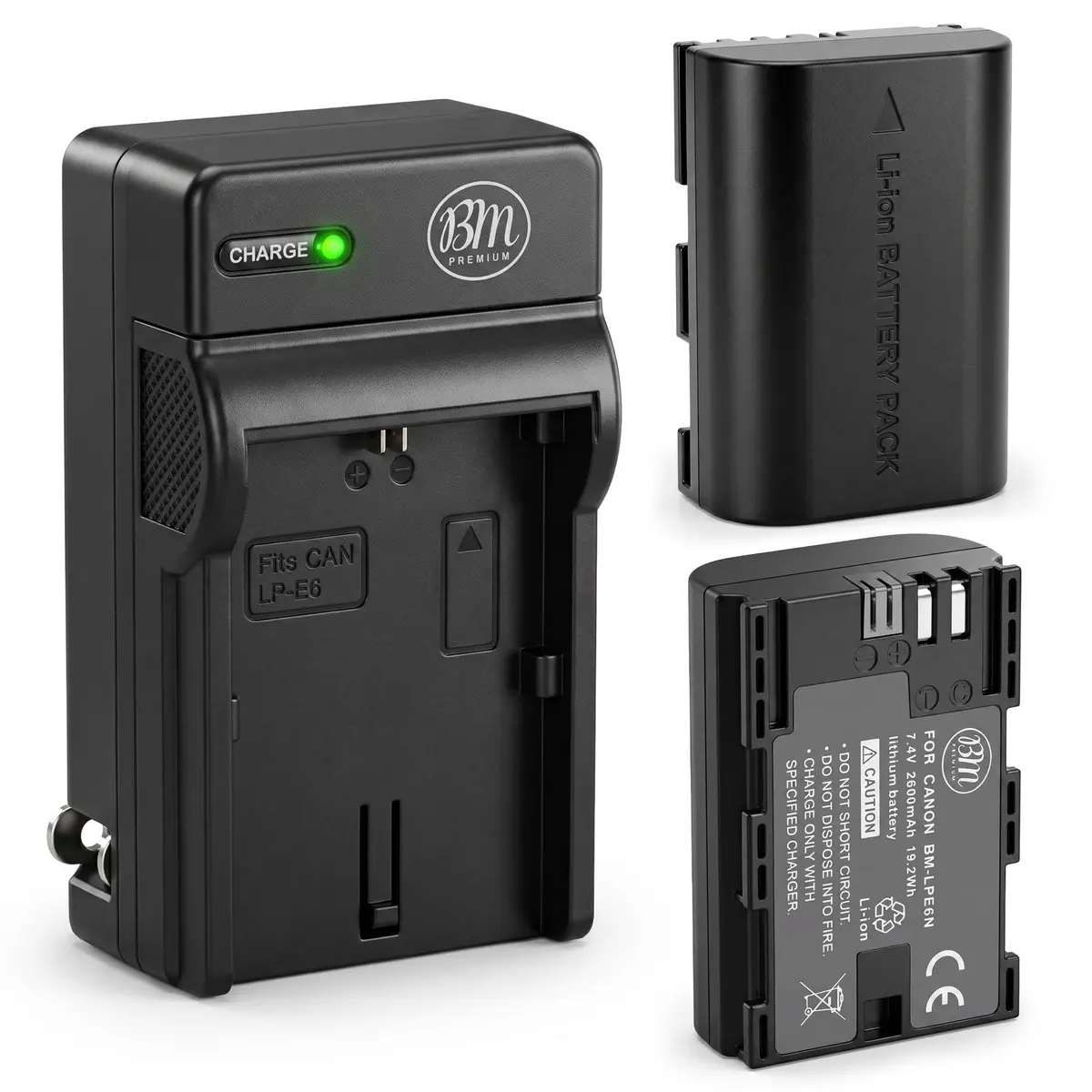 BM Premium LP-E6N 2-Pack Batteries & Charger for Canon EOS 60D 70D 80D 90D | Rechargeable Lithium-Ion Power - main product image