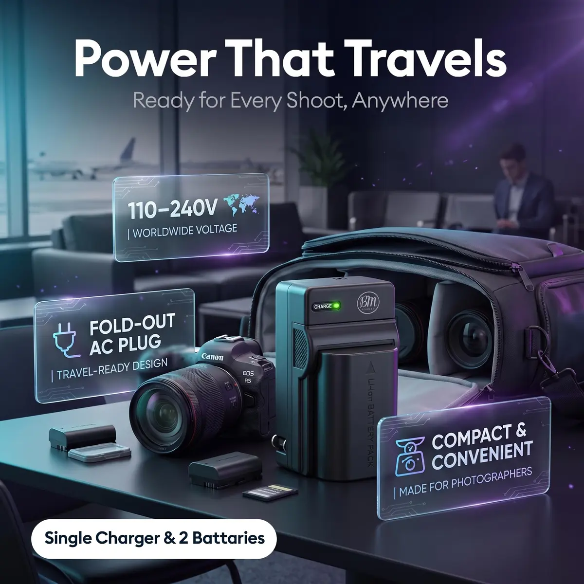 BM Premium LP-E6N 2-Pack Batteries & Charger for Canon EOS 60D 70D 80D 90D | Rechargeable Lithium-Ion Power - view 7