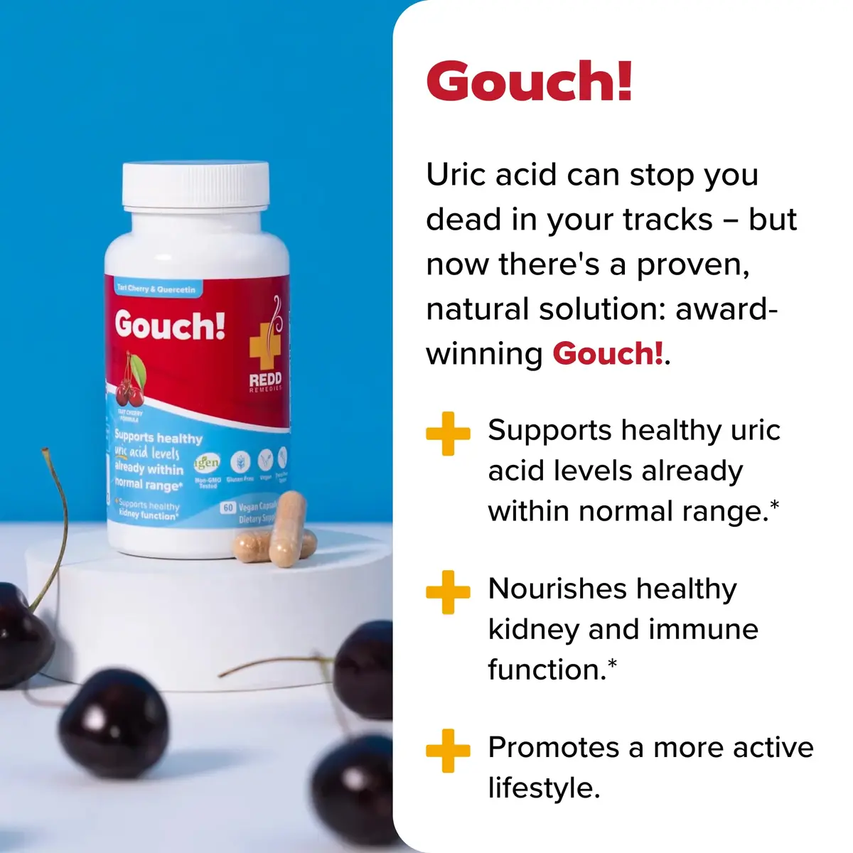 Redd Remedies Gouch! | Supports Healthy Uric Acid Levels | 60 Capsules (Cherry) | Kidney & Joint Support - view 6
