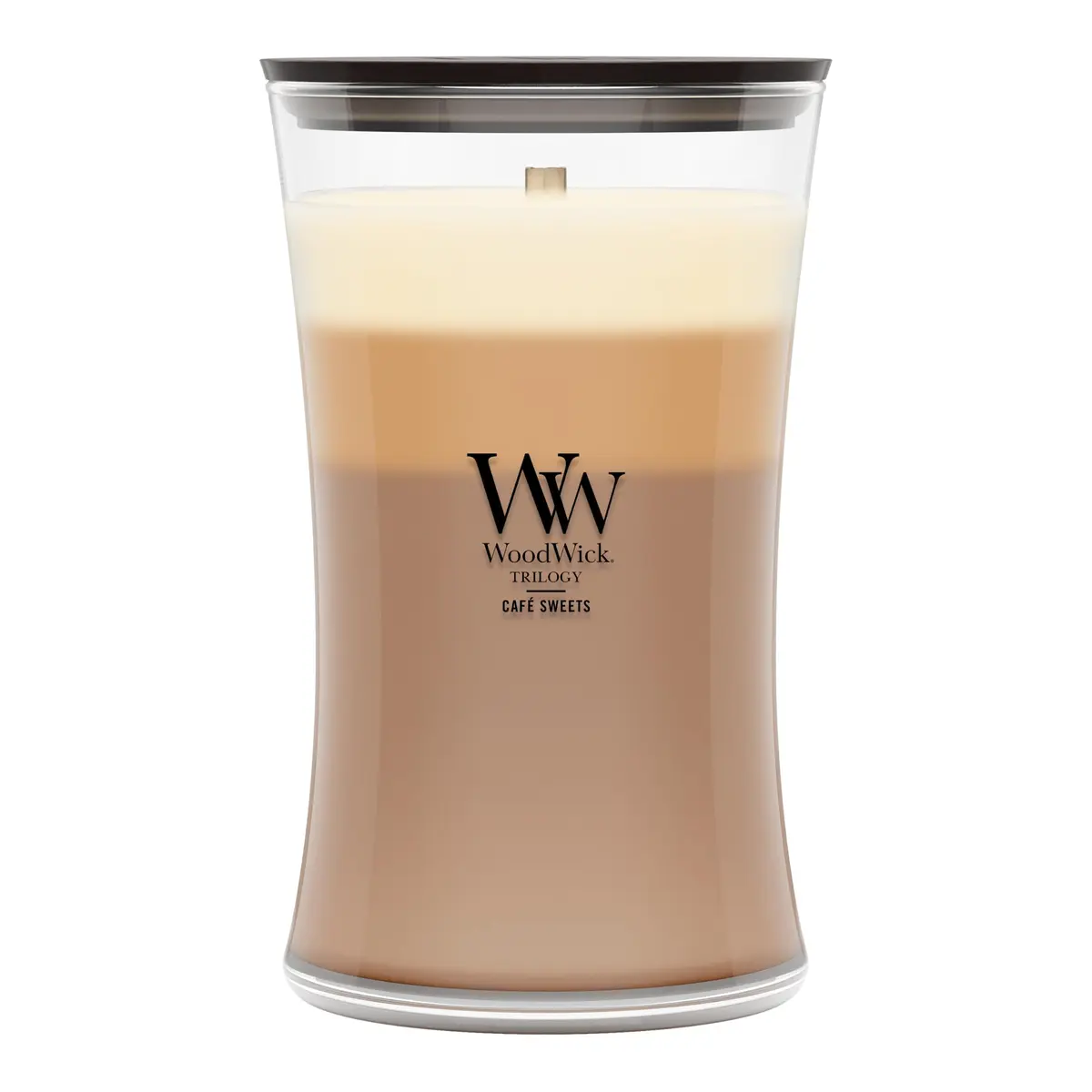 WoodWick Café Sweets Trilogy Tri-Scented Candle, Crackling Wick, 21.5oz | Layered Fragrances with Crackle Sound - main product image