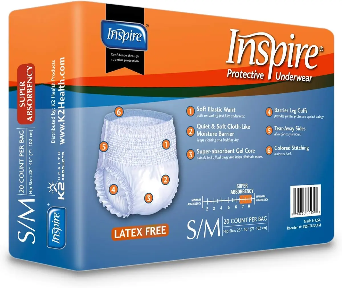 Inspire Protective Underwear for Men and Women | Adult Diapers | Disposable Pull Ups - 4 Bags of 20 | 80 Total (Small/Medium) - view 7