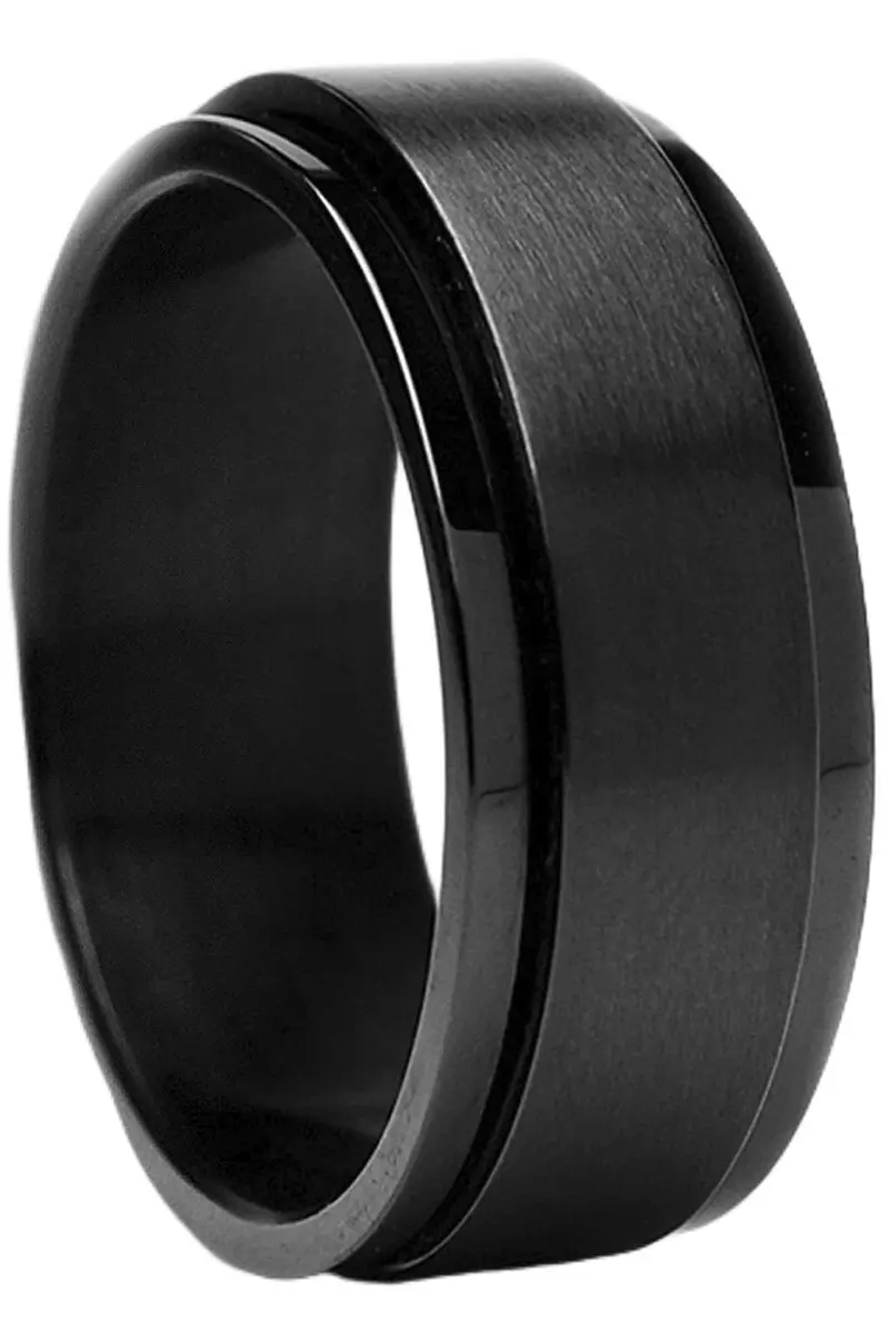 Metal Masters Men's 8MM Black Stainless Steel Spinner Ring Band | Hypoallergenic, Stress-Relief (70-120 chars) - main product image