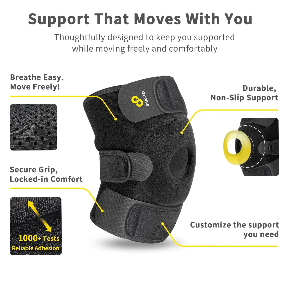 Bracoo Adjustable Knee Brace Sleeve KS10 Black | FDA Approved Medical Grade Support for Arthritis Pain & Injury Recovery - view 7