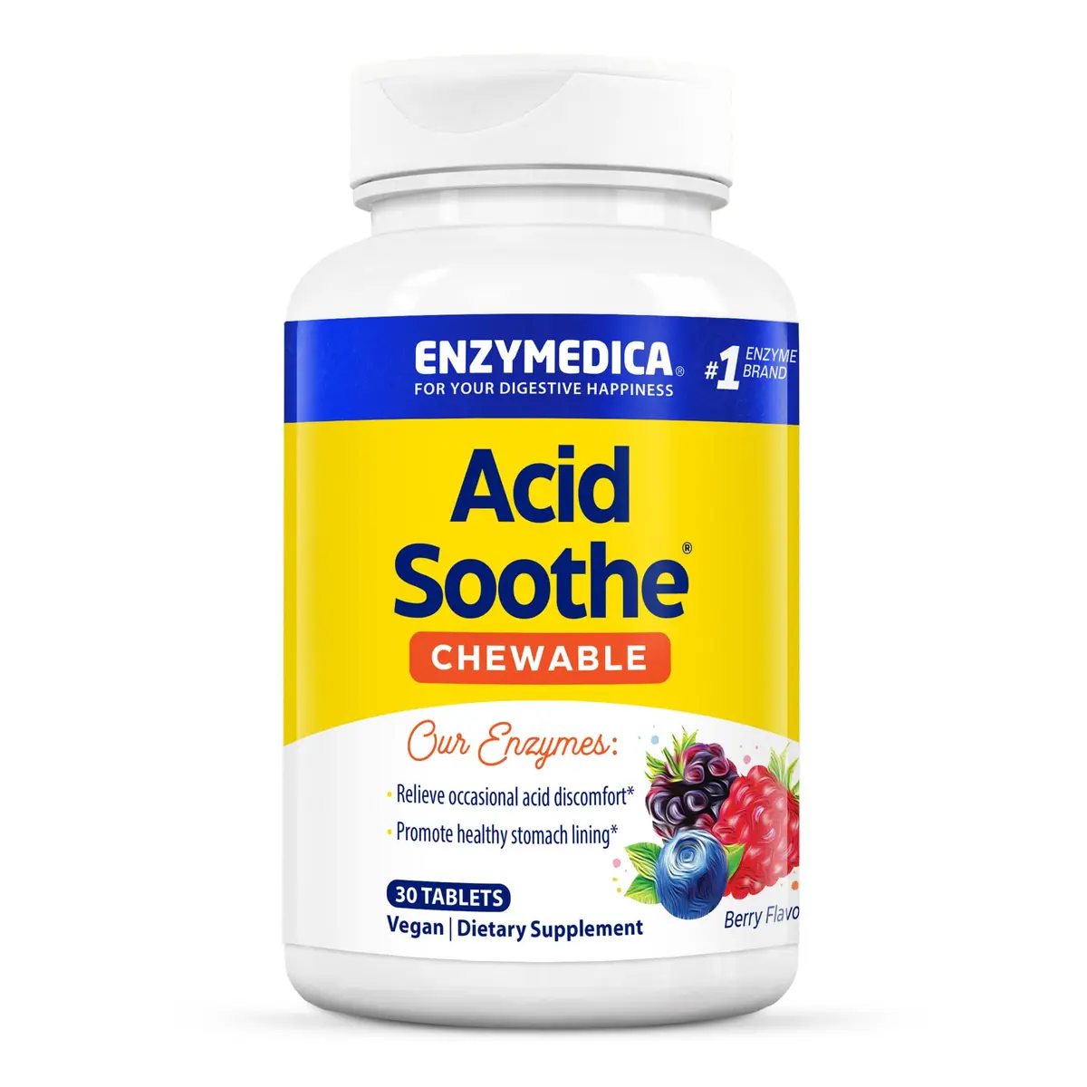 Enzymedica Acid Soothe Chewable Supplement for Women & Men - 30 Tablets | Supports Digestive Comfort & Heartburn Relief - main product image