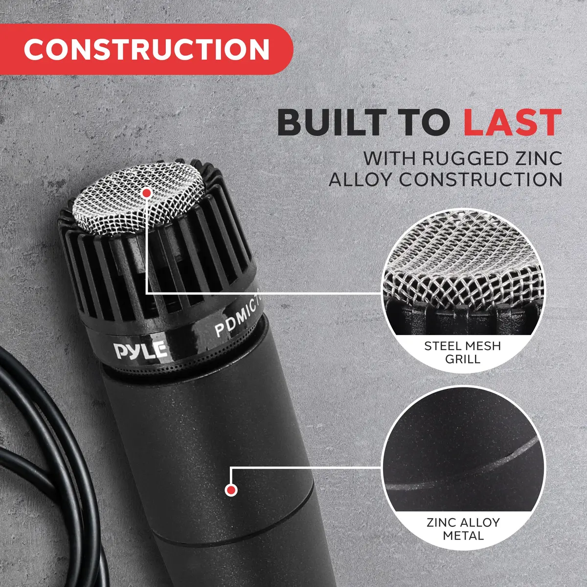 PylePro Dynamic Handheld Microphone | Unidirectional Vocal Mic with Built-in Pop Filter (6.14" x 1.24") - view 5
