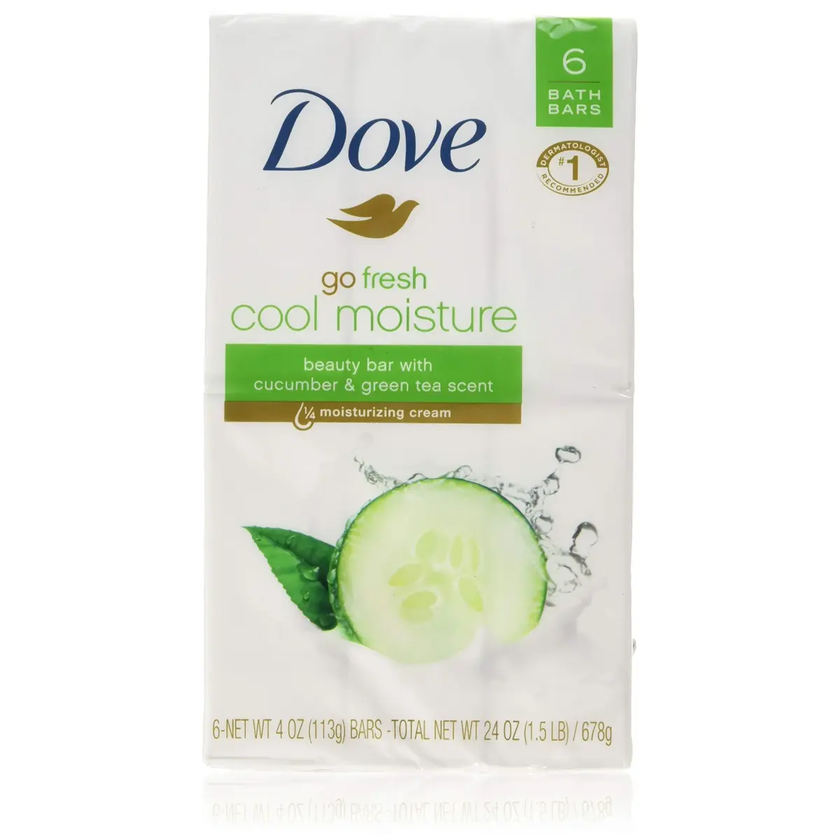 Dove Go Fresh Cool Moisture Beauty Bars 127g (4 oz) Pack of 6 | Refreshing Cucumber & Green Tea Scent - main product image