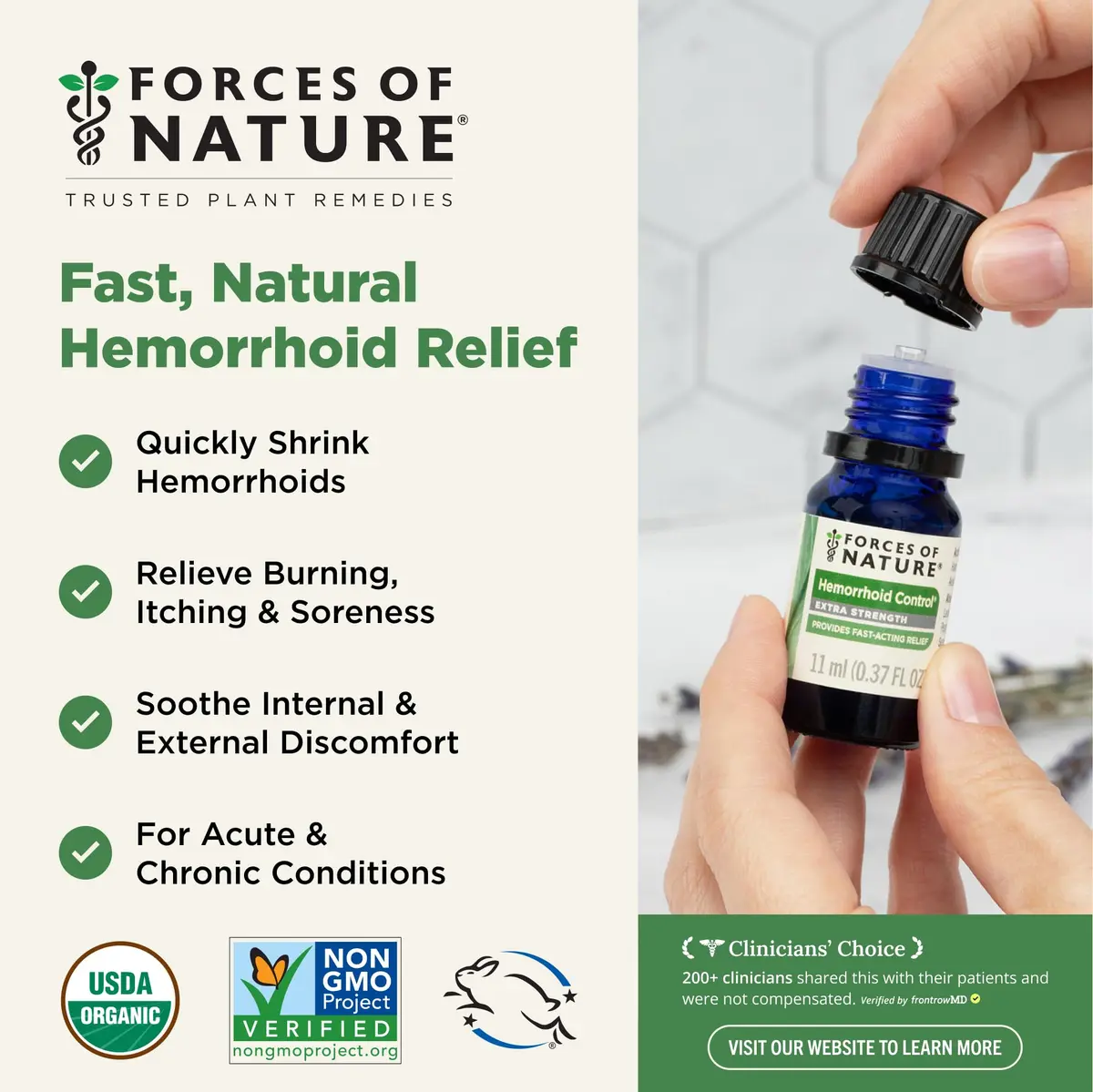 Forces of Nature Hemorrhoid Control Extra Strength 0.37 Fl Oz | Fast Relief with Organic Ingredients - view 2