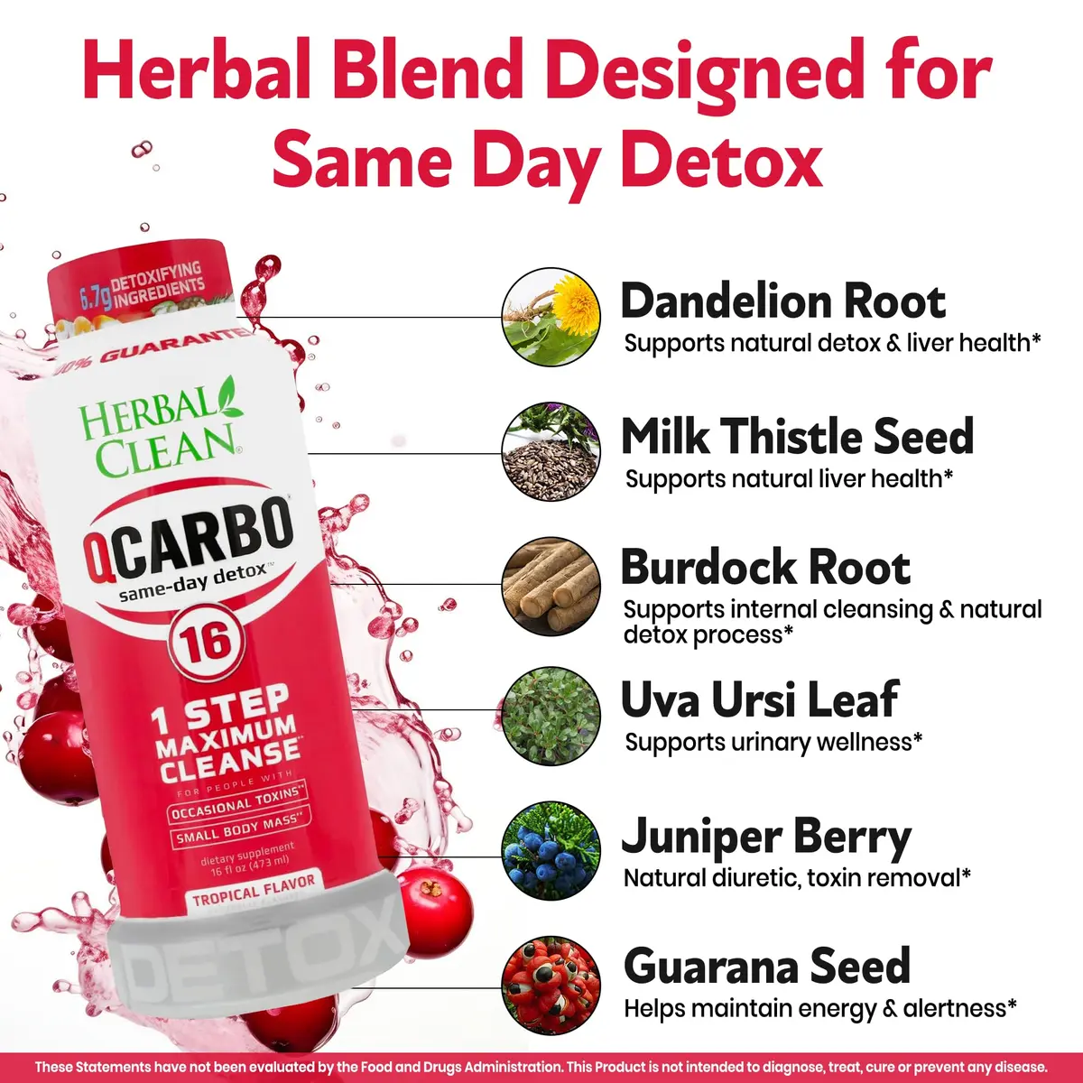 Herbal Clean Qcarbo16 Same-Day Detox Cleanse Drink 16 Fl Oz | Tropical Flavor for Moderate Toxin Levels - view 4