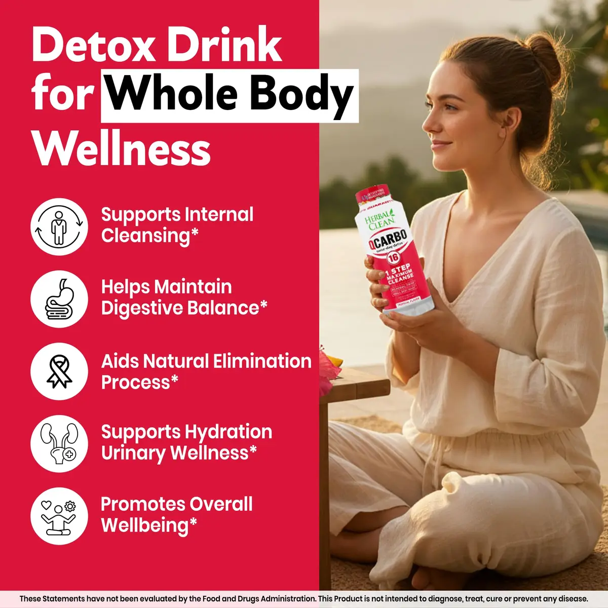 Herbal Clean Qcarbo16 Same-Day Detox Cleanse Drink 16 Fl Oz | Tropical Flavor for Moderate Toxin Levels - view 5