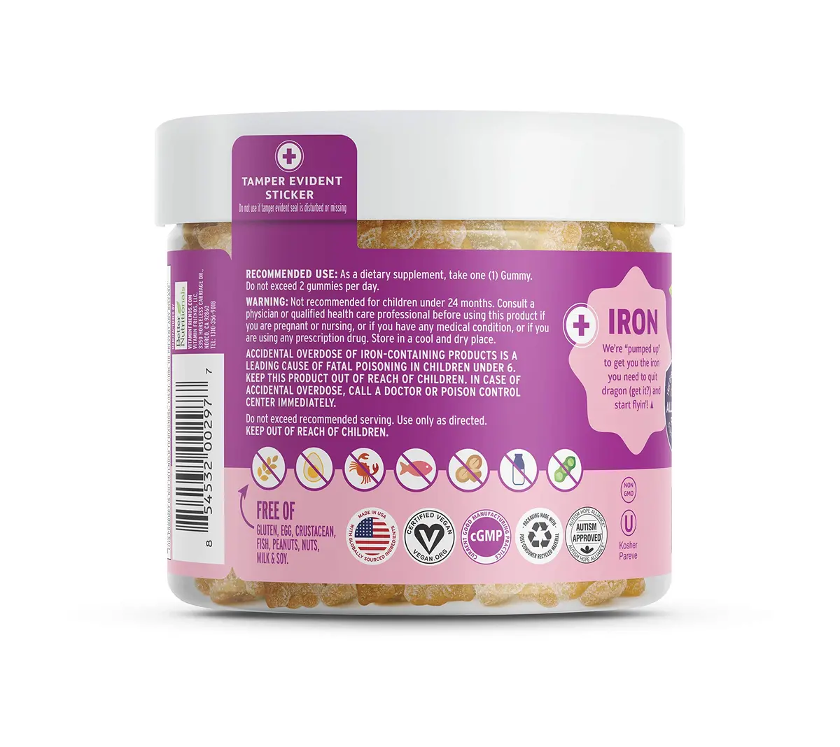 Vitamin Friends Vegan Multivitamin & Iron for Kids Gummies 60 Count (120 Day Supply) | Supports Body Function & Anemia - view 2