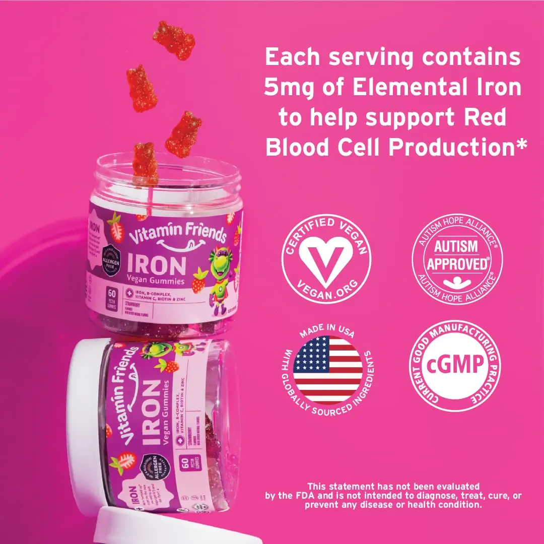 Vitamin Friends Vegan Multivitamin & Iron for Kids Gummies 60 Count (120 Day Supply) | Supports Body Function & Anemia - view 4