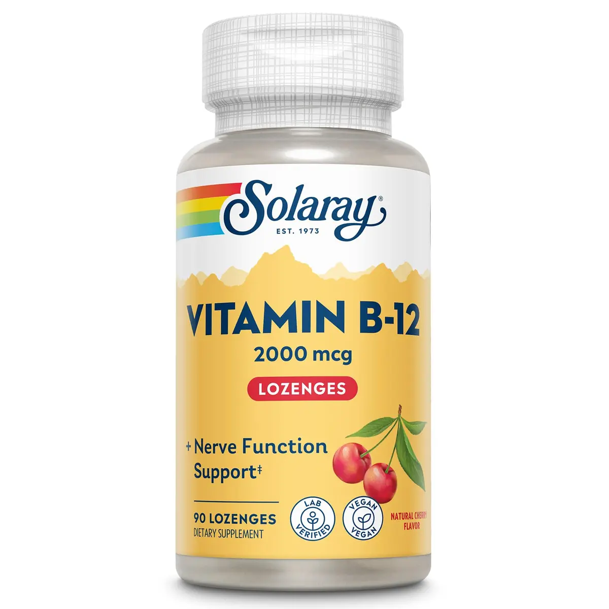 SOLARAY Vitamin B12 2000 mcg Lozenges No Sugar Cherry Flavor | Supports Nerve & Energy - main product image