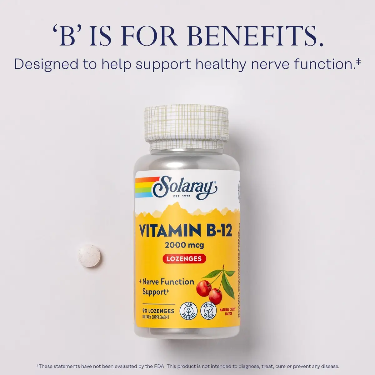 SOLARAY Vitamin B12 2000 mcg Lozenges No Sugar Cherry Flavor | Supports Nerve & Energy - view 3