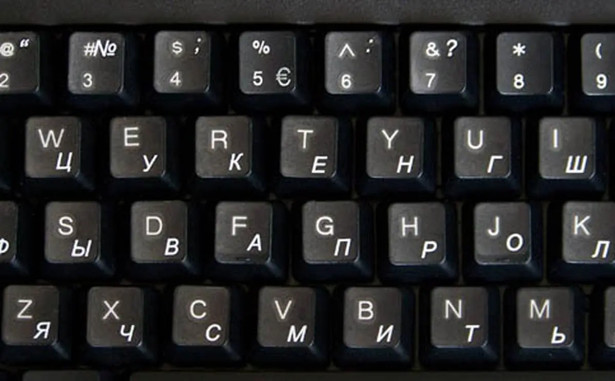 Online-Welcome Russian White Lettering Keyboard Stickers 11.5x13mm | Transparent Vinyl for Laptops & Desktops - main product image